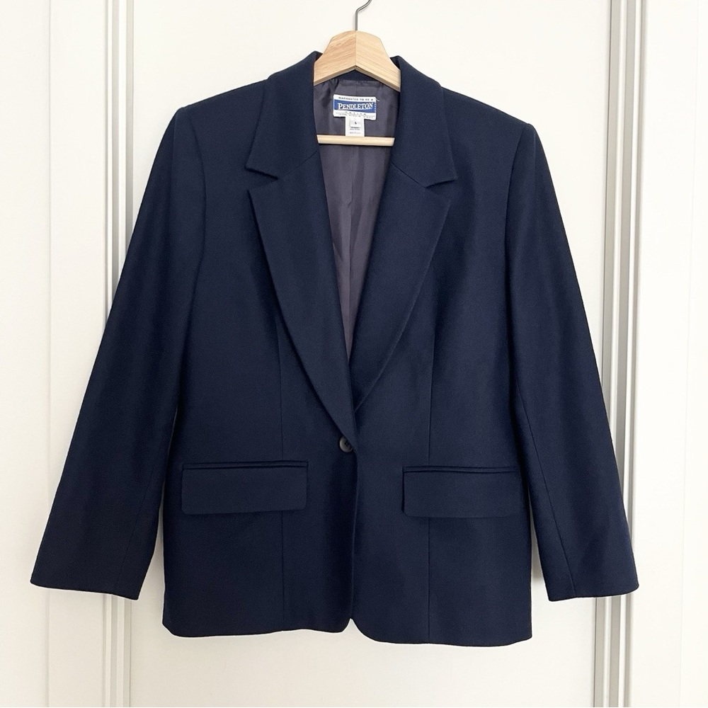 Pendleton Women’s 100% Wool Blazer 6 Petite Navy Preppy Academia Made in USA